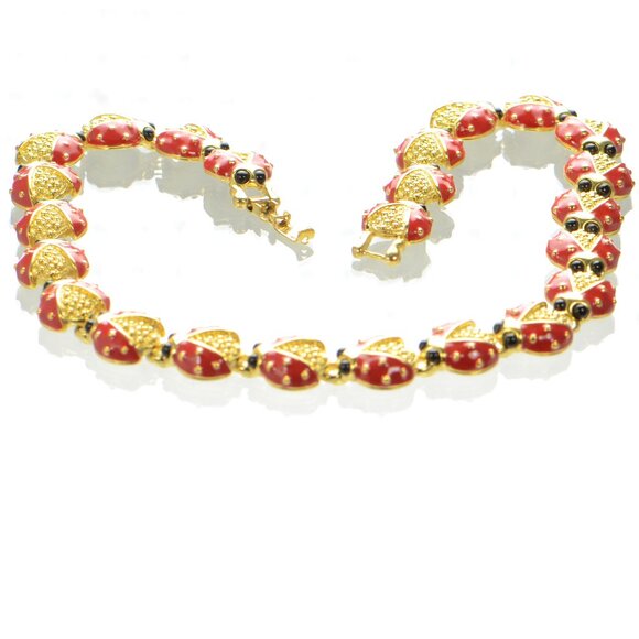 Vintage Kenneth Jay Lane KJL Gold-tone Black and Red Enamel Ladybug Necklace - Picture 2 of 6